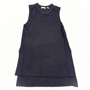 Halston Black Sleeveless Long Tunic Rayon Blend Classic Top Size Small